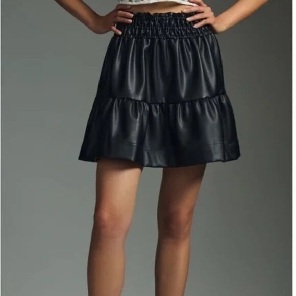 NWT new anthropologie The Somerset Mini Skirt: Faux Leather Edition M black - Picture 3 of 5